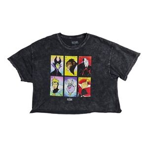Disney Villains Tarot Graphic Crop Top XL Black Acid Wash Cotton Tee 0086